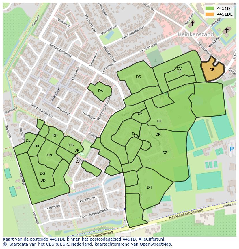 Afbeelding van het postcodegebied 4451 DE op de kaart.