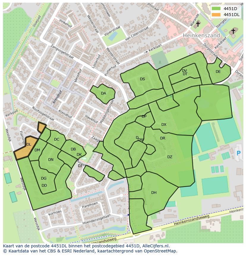 Afbeelding van het postcodegebied 4451 DL op de kaart.