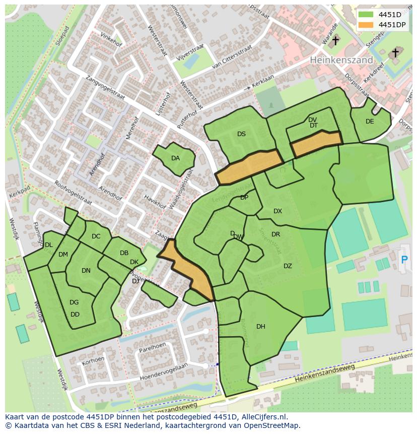 Afbeelding van het postcodegebied 4451 DP op de kaart.