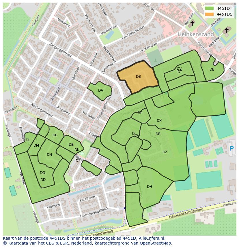 Afbeelding van het postcodegebied 4451 DS op de kaart.