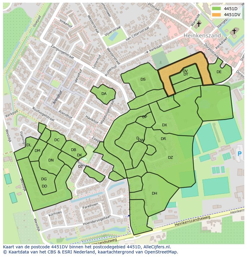 Afbeelding van het postcodegebied 4451 DV op de kaart.