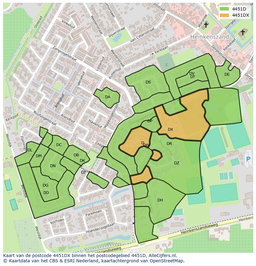 Afbeelding van het postcodegebied 4451 DX op de kaart.