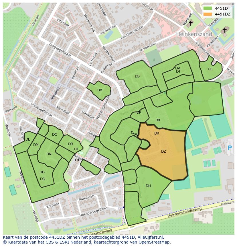 Afbeelding van het postcodegebied 4451 DZ op de kaart.