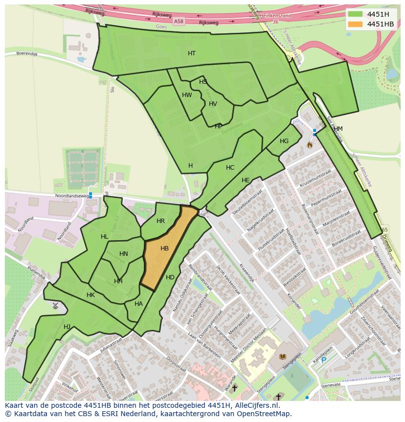 Afbeelding van het postcodegebied 4451 HB op de kaart.