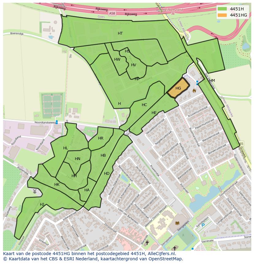 Afbeelding van het postcodegebied 4451 HG op de kaart.