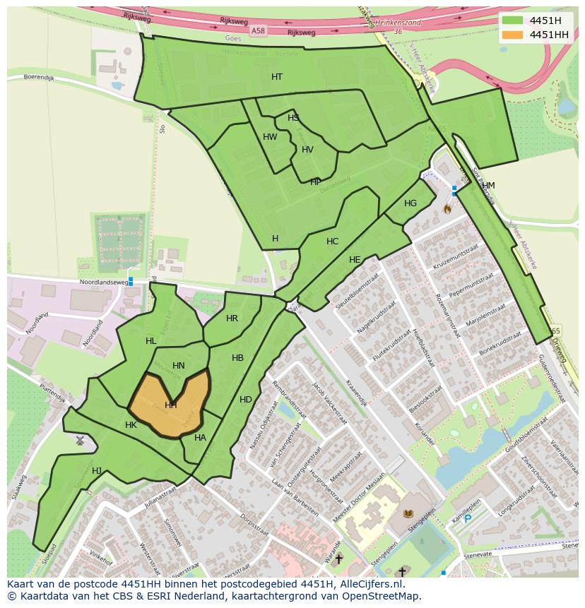Afbeelding van het postcodegebied 4451 HH op de kaart.