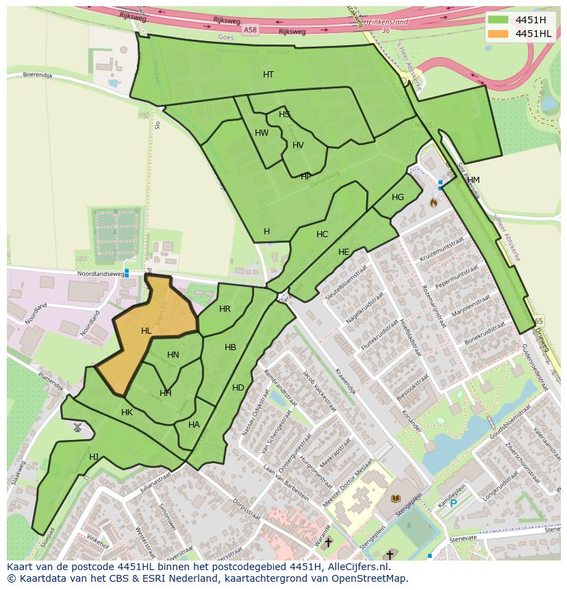 Afbeelding van het postcodegebied 4451 HL op de kaart.