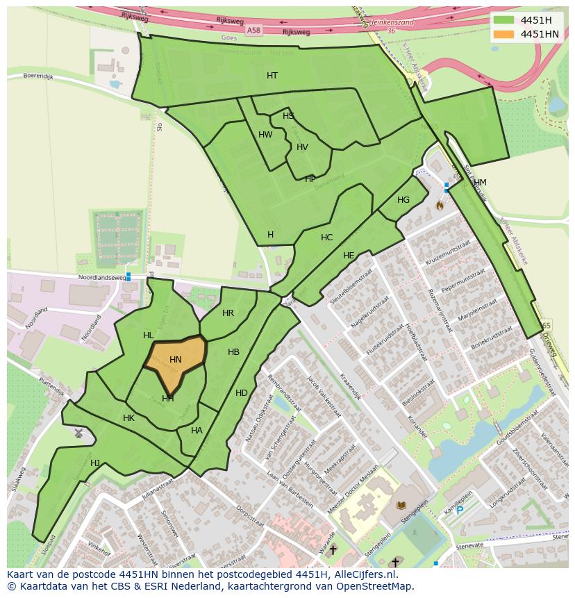 Afbeelding van het postcodegebied 4451 HN op de kaart.