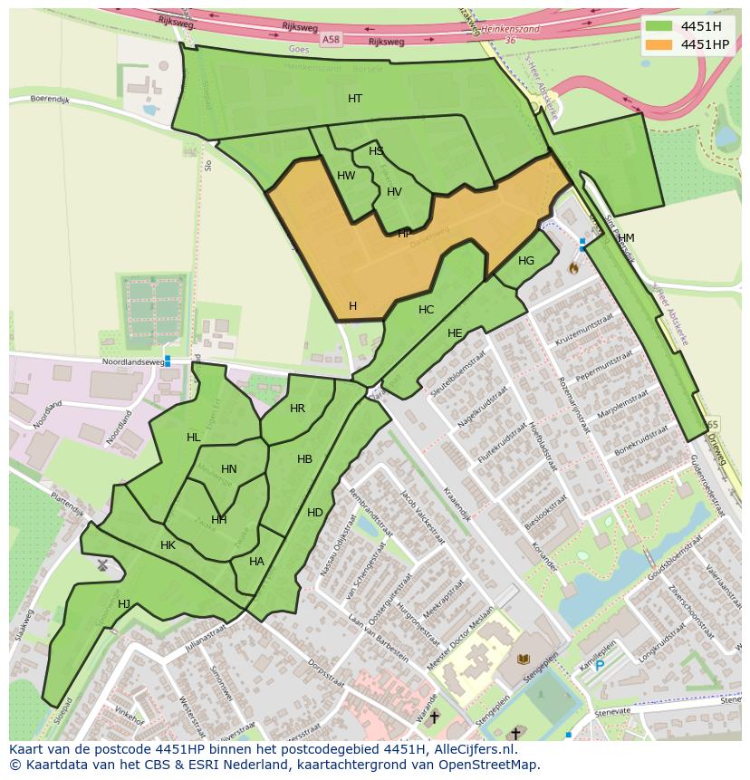 Afbeelding van het postcodegebied 4451 HP op de kaart.