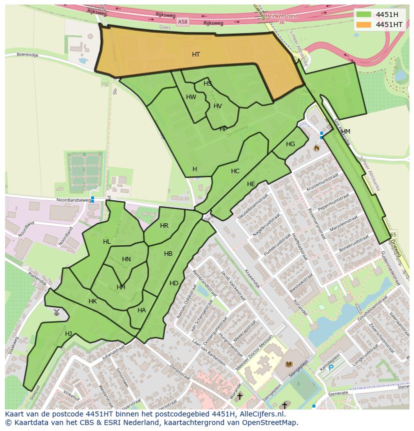 Afbeelding van het postcodegebied 4451 HT op de kaart.