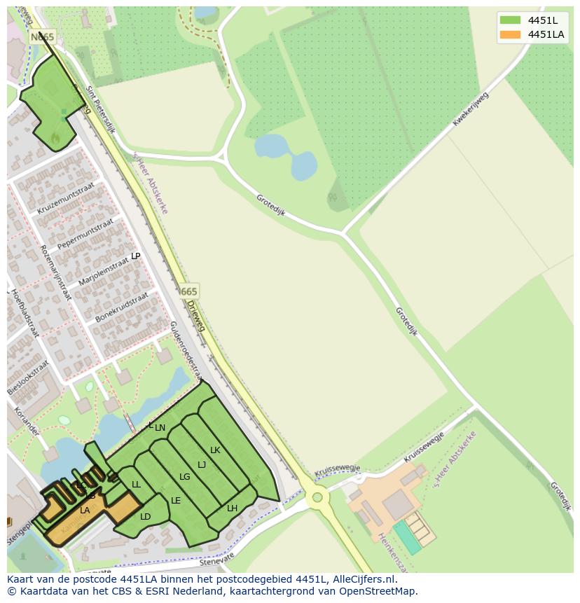 Afbeelding van het postcodegebied 4451 LA op de kaart.