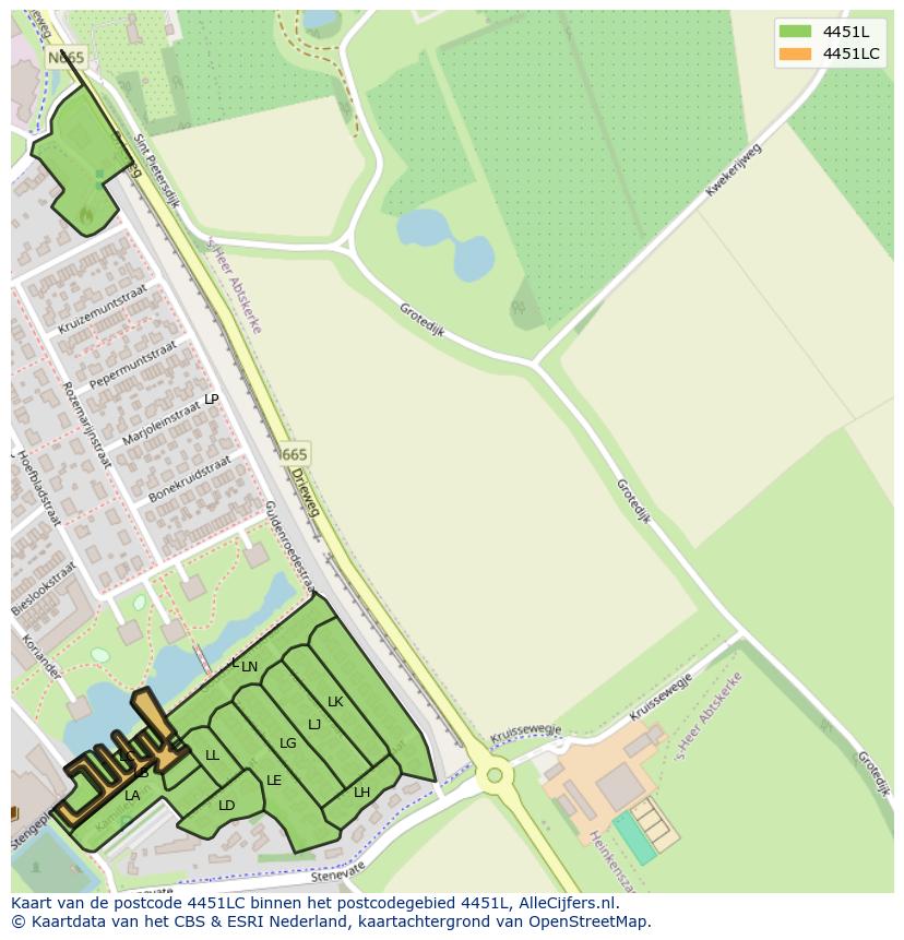 Afbeelding van het postcodegebied 4451 LC op de kaart.