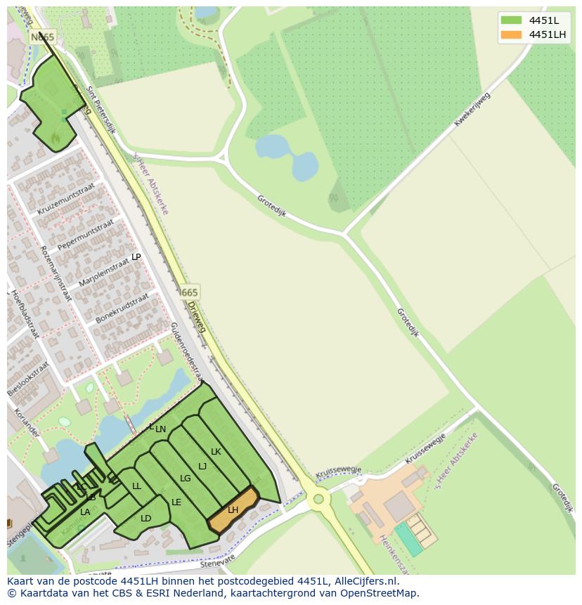 Afbeelding van het postcodegebied 4451 LH op de kaart.