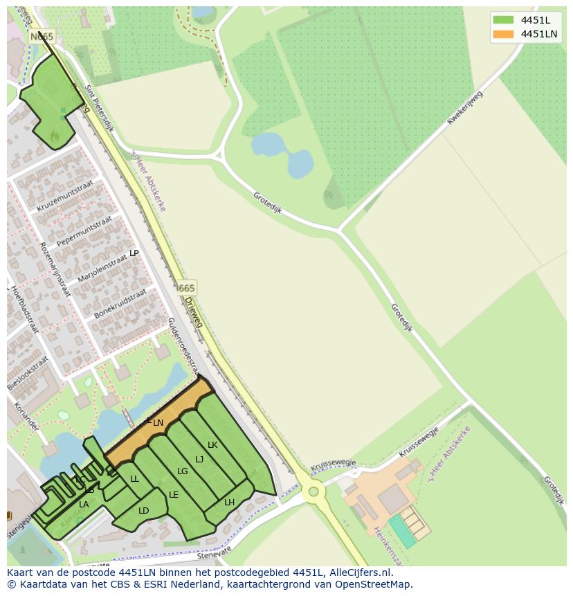 Afbeelding van het postcodegebied 4451 LN op de kaart.