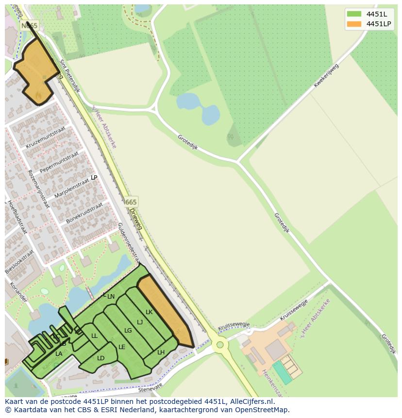 Afbeelding van het postcodegebied 4451 LP op de kaart.
