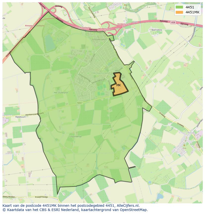 Afbeelding van het postcodegebied 4451 MK op de kaart.