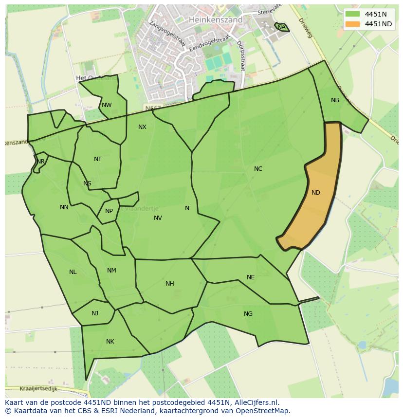 Afbeelding van het postcodegebied 4451 ND op de kaart.