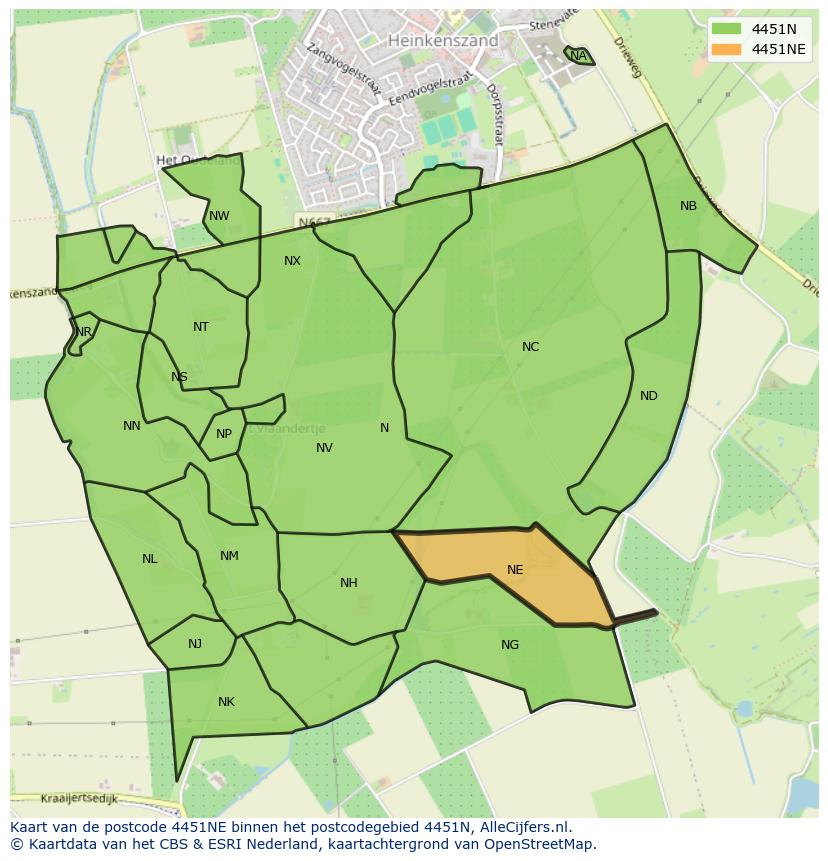 Afbeelding van het postcodegebied 4451 NE op de kaart.