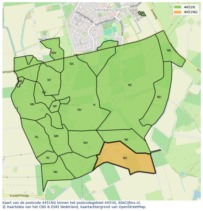 Afbeelding van het postcodegebied 4451 NG op de kaart.