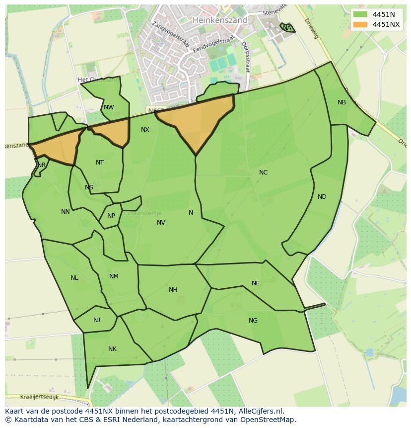 Afbeelding van het postcodegebied 4451 NX op de kaart.