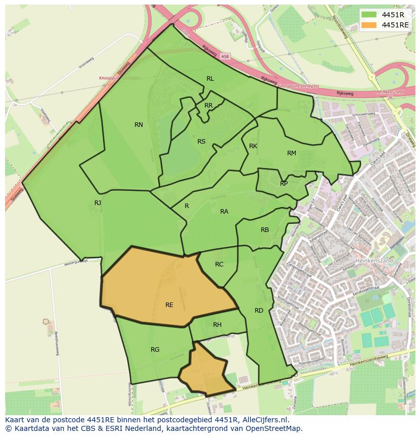 Afbeelding van het postcodegebied 4451 RE op de kaart.