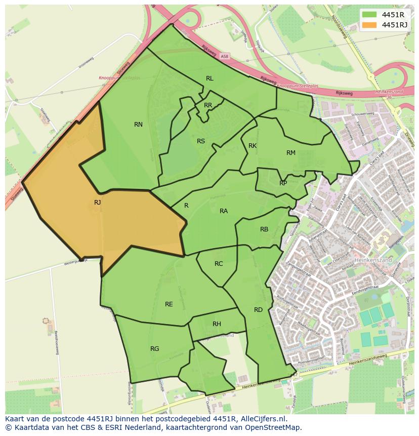 Afbeelding van het postcodegebied 4451 RJ op de kaart.