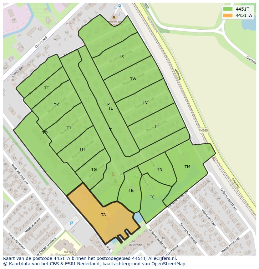 Afbeelding van het postcodegebied 4451 TA op de kaart.
