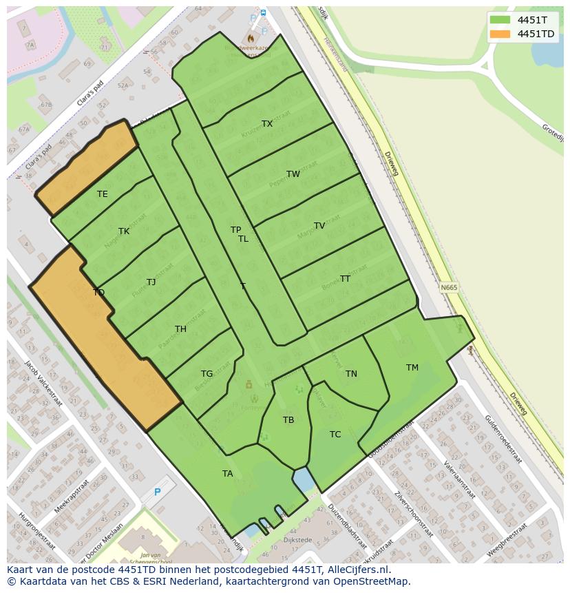 Afbeelding van het postcodegebied 4451 TD op de kaart.