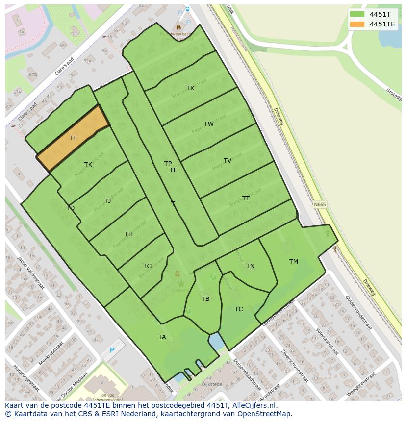 Afbeelding van het postcodegebied 4451 TE op de kaart.