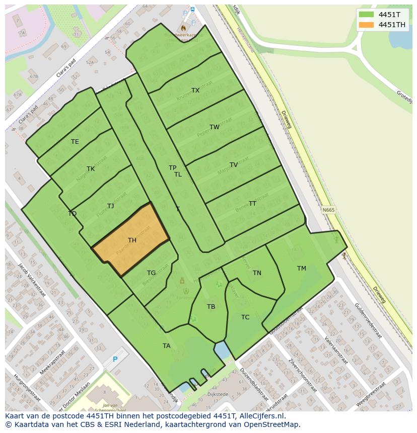 Afbeelding van het postcodegebied 4451 TH op de kaart.