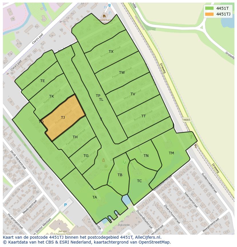 Afbeelding van het postcodegebied 4451 TJ op de kaart.