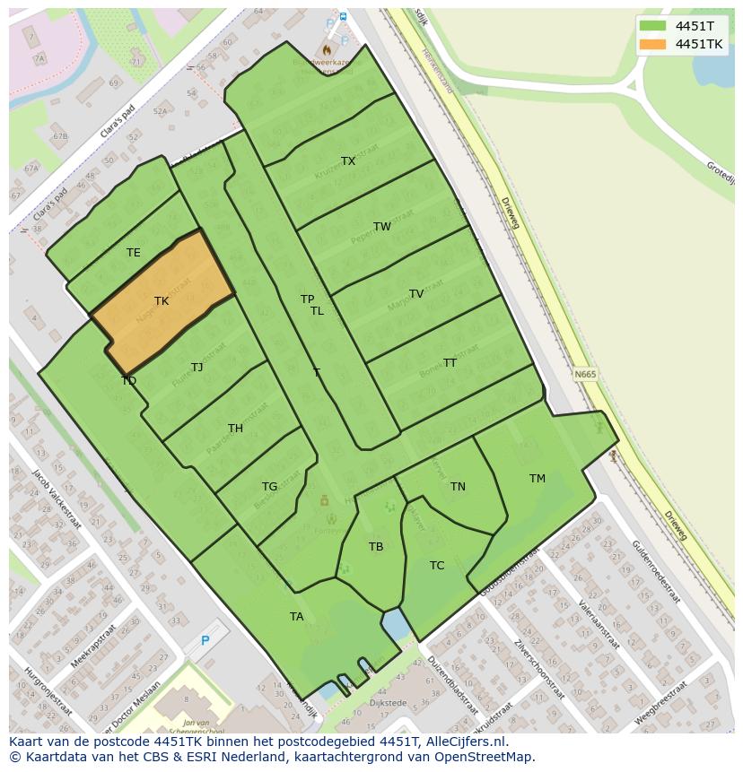 Afbeelding van het postcodegebied 4451 TK op de kaart.
