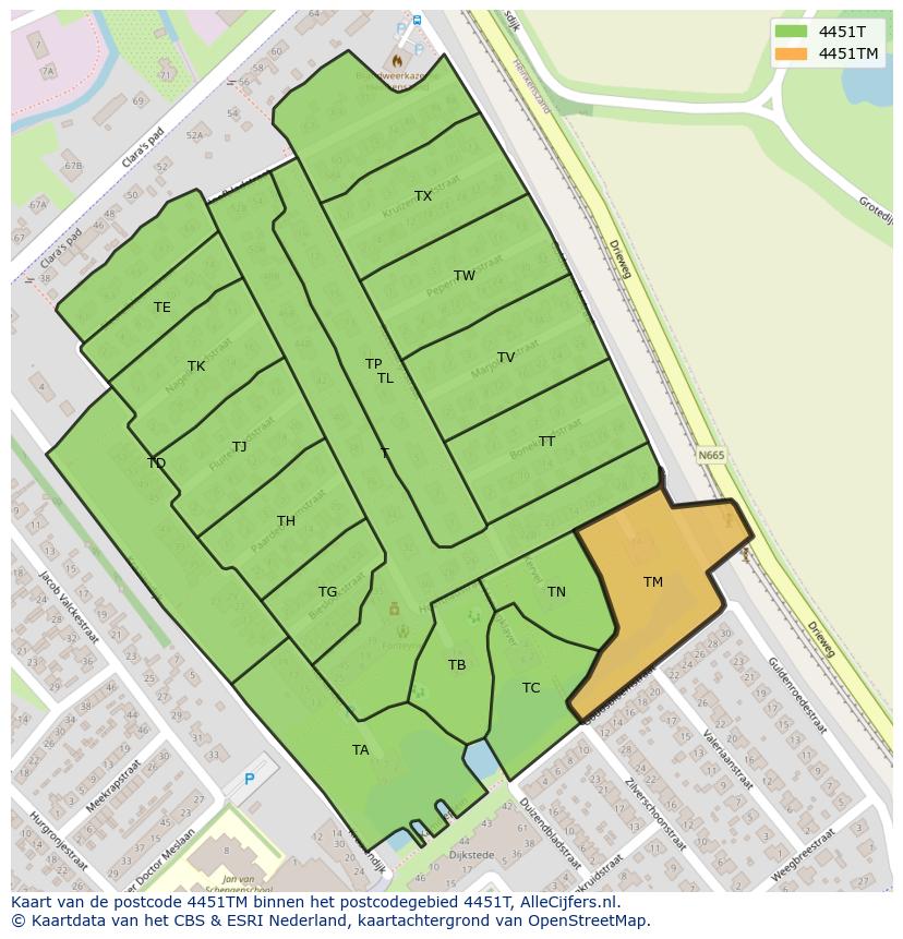 Afbeelding van het postcodegebied 4451 TM op de kaart.