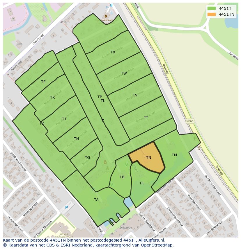Afbeelding van het postcodegebied 4451 TN op de kaart.