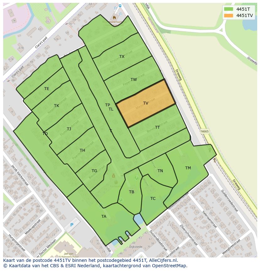 Afbeelding van het postcodegebied 4451 TV op de kaart.