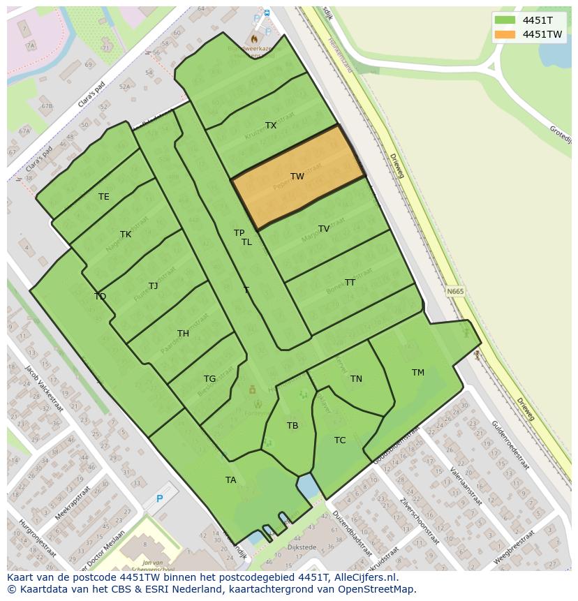 Afbeelding van het postcodegebied 4451 TW op de kaart.
