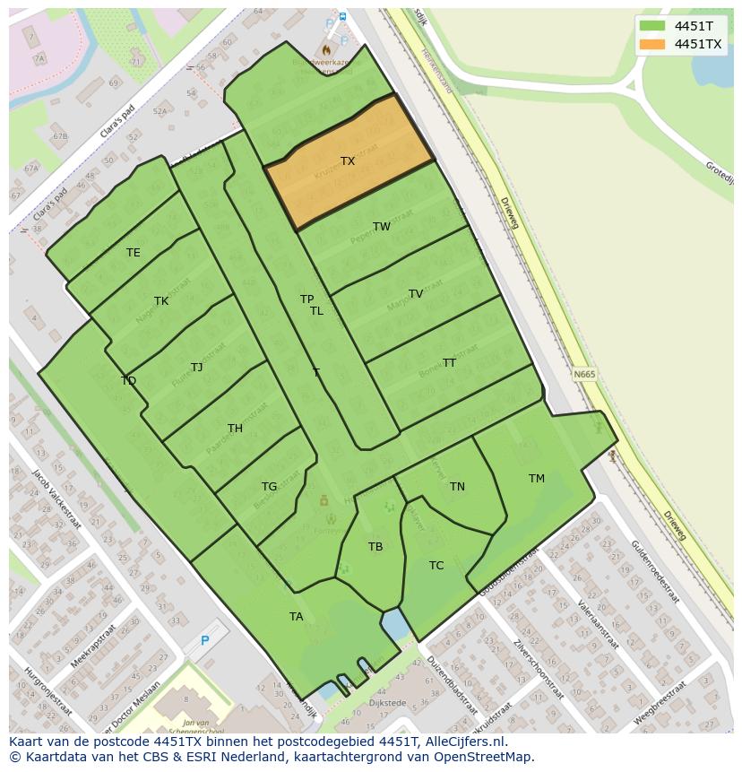 Afbeelding van het postcodegebied 4451 TX op de kaart.