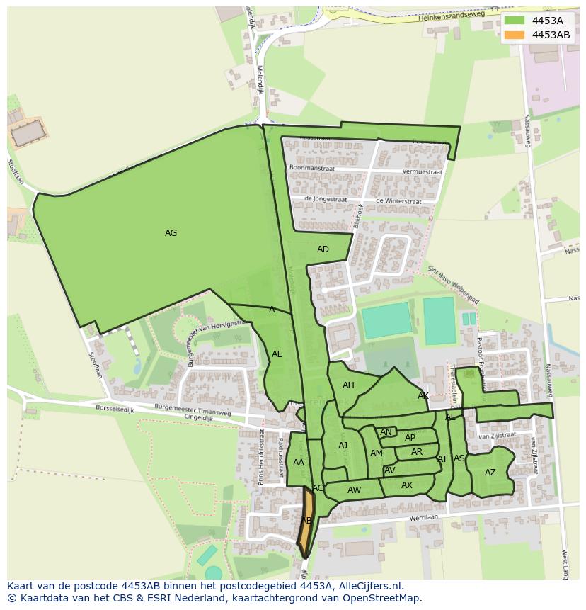 Afbeelding van het postcodegebied 4453 AB op de kaart.