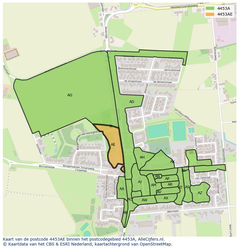 Afbeelding van het postcodegebied 4453 AE op de kaart.