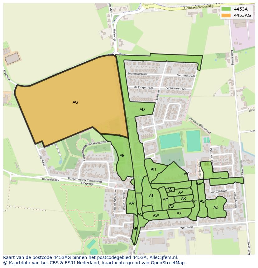 Afbeelding van het postcodegebied 4453 AG op de kaart.