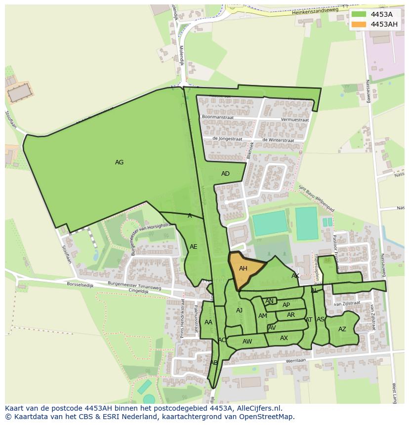 Afbeelding van het postcodegebied 4453 AH op de kaart.