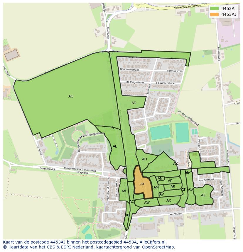 Afbeelding van het postcodegebied 4453 AJ op de kaart.