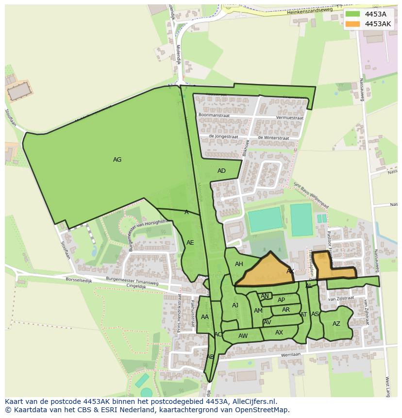 Afbeelding van het postcodegebied 4453 AK op de kaart.
