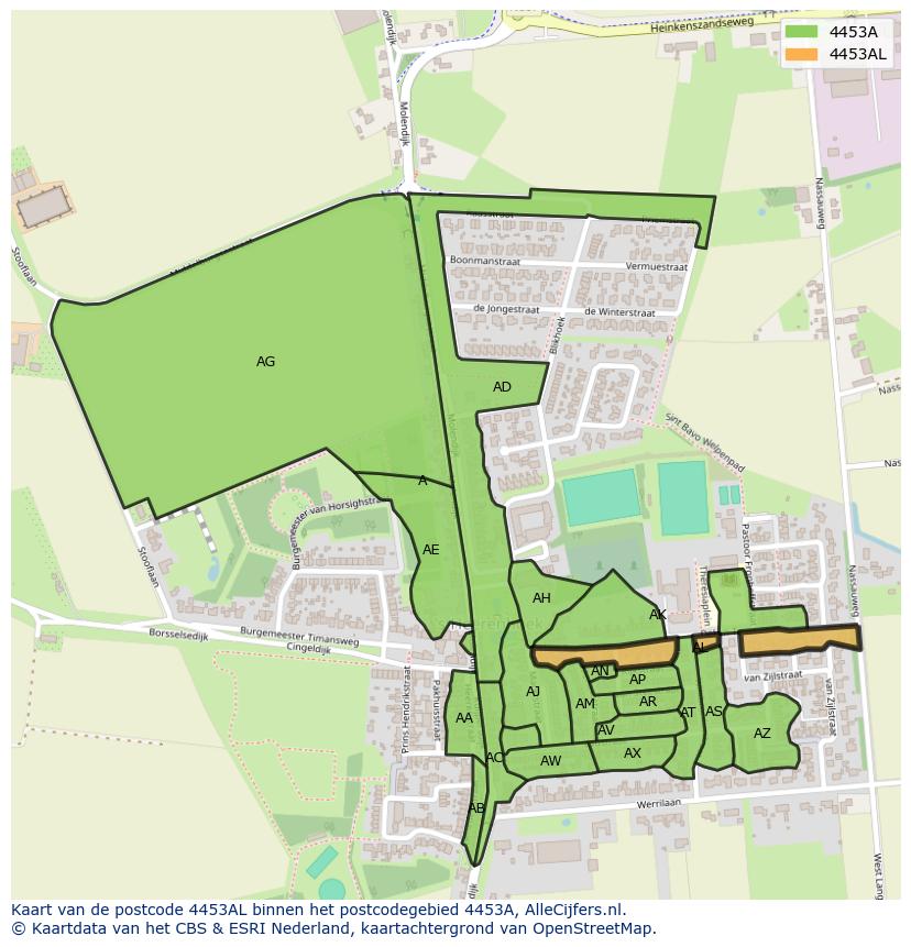 Afbeelding van het postcodegebied 4453 AL op de kaart.