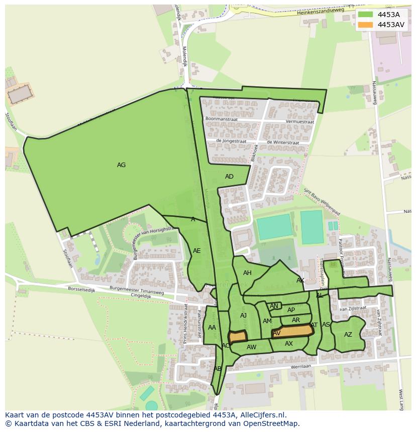 Afbeelding van het postcodegebied 4453 AV op de kaart.