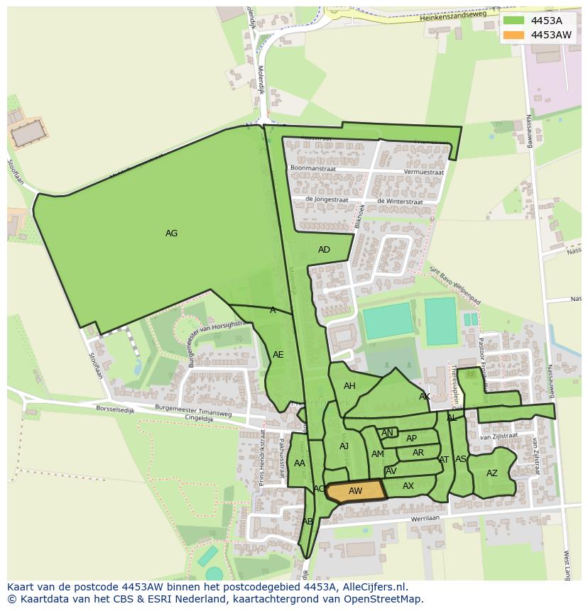 Afbeelding van het postcodegebied 4453 AW op de kaart.