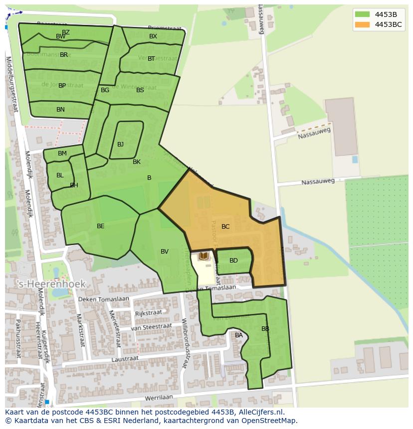 Afbeelding van het postcodegebied 4453 BC op de kaart.