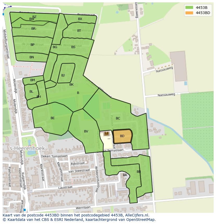 Afbeelding van het postcodegebied 4453 BD op de kaart.