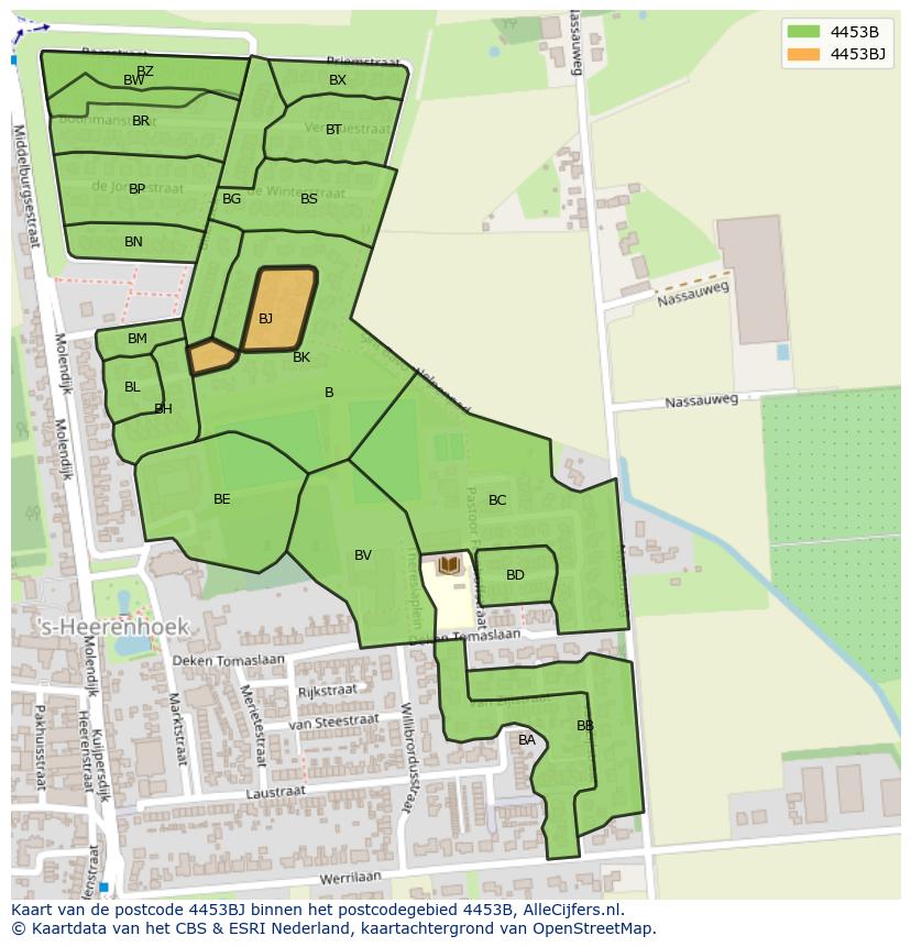 Afbeelding van het postcodegebied 4453 BJ op de kaart.