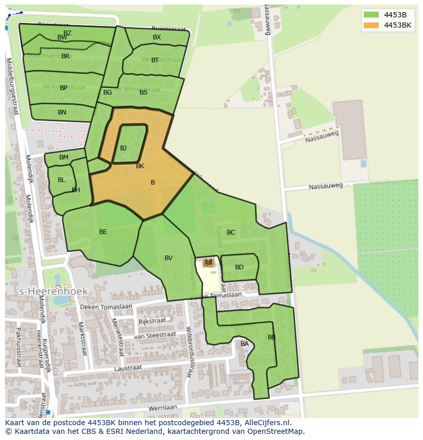 Afbeelding van het postcodegebied 4453 BK op de kaart.